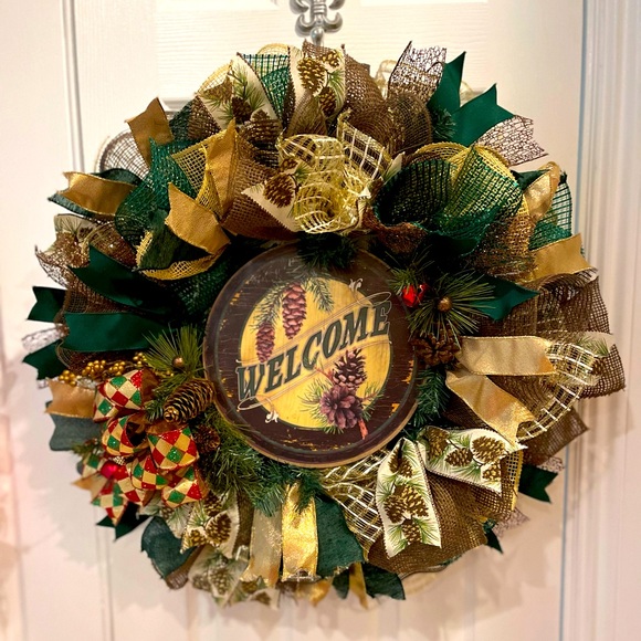 Christmas “WELCOME” wreath, Christmas door wreath, Holiday wreath 26” very luxe - Picture 1 of 11